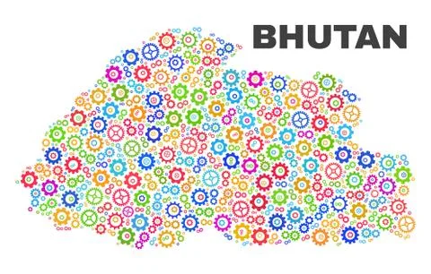 Mosaic Bhutan Map of Gearwheel Elements イラスト素材
