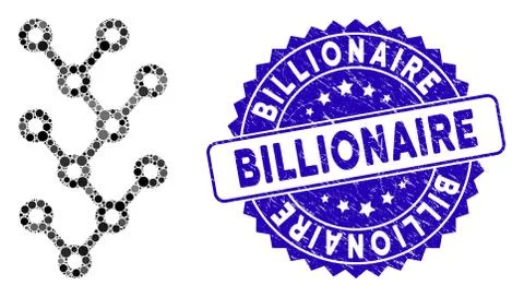 Mosaic Binary Tree Icon with Scratched Billionaire Seal Illustrazione stock