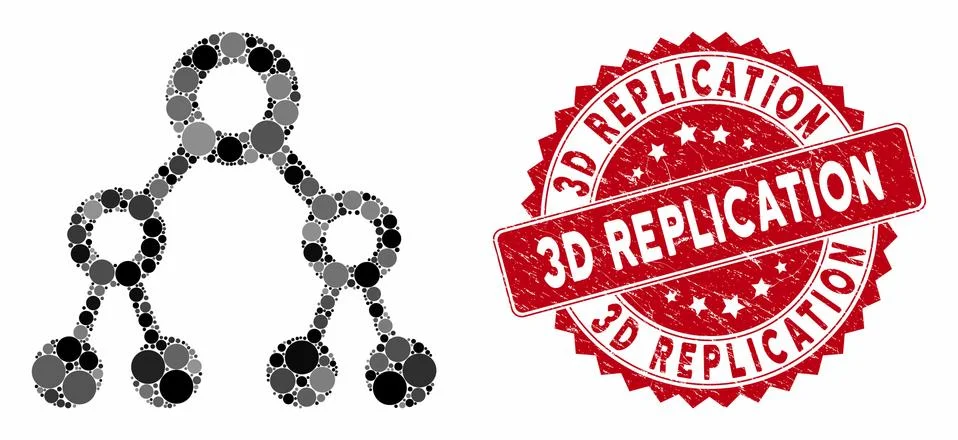 Mosaic Binary Tree with Scratched 3D Replication Stamp Stockillustratie