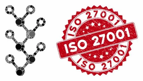Mosaic Binary Tree with Scratched ISO 27001 Seal Illustrazione stock