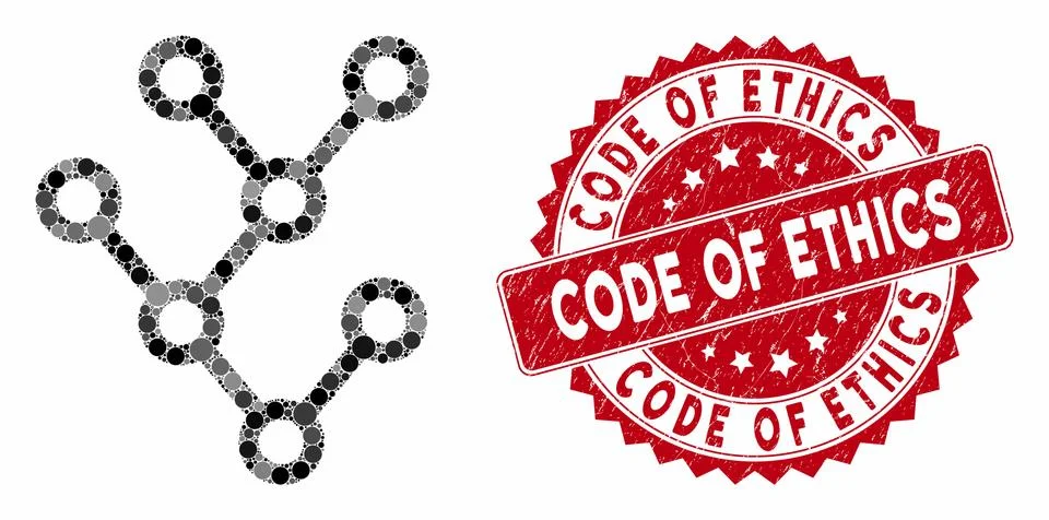 Mosaic Binary Tree with Textured Code of Ethics Seal Stock Illustration