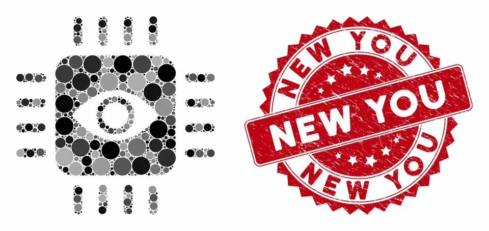 Mosaic Bionic Eye Processor with Distress New You Stamp Illustrazione stock