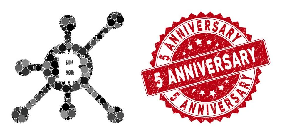 Mosaic Bitcoin Full Node with Scratched 5 Anniversary Seal Stock Illustration