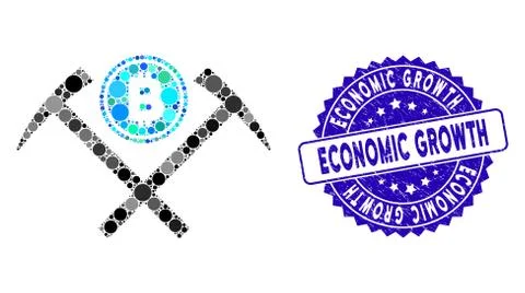 Mosaic Bitcoin Mining Hammers Icon with Textured Economic Growth Seal Illustrazione stock