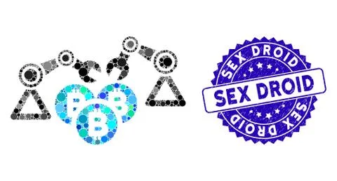 Mosaic Bitcoin Mining Robotics Icon with Textured Sex Droid Seal Illustrazione stock