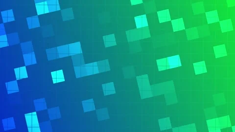 Mosaic blue to green abstract digital animation with geometric square tiles Video stock 310047925