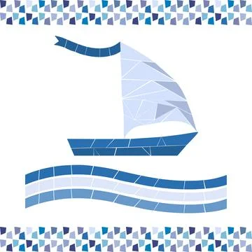 Mosaic Boat in Frame. Vector illustration Illustrazione stock