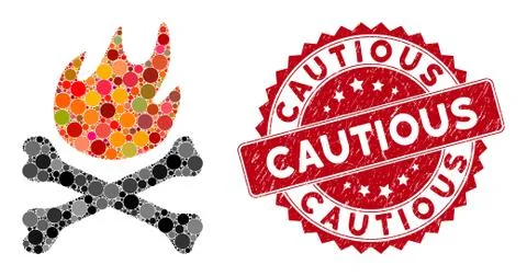 Mosaic Bones Hell Fire with Distress Cautious Seal Stock Illustration