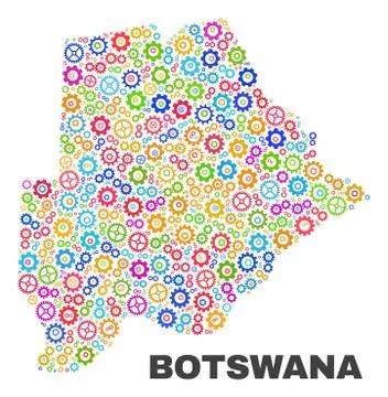 Mosaic Botswana Map of Gearwheel Elements Illustrazione stock