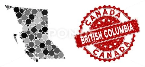 Mosaic British Columbia Province Map and Distress Round Stamp Illustration  #120546872