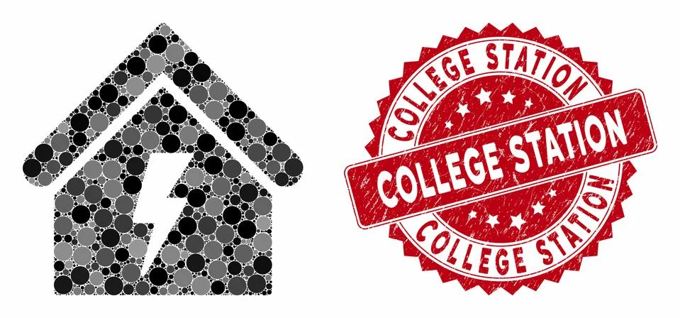 Mosaic Building Electricity with Textured College Station Stamp Ilustración de archivo