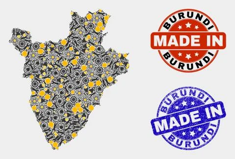 Mosaic Burundi Map of Technology Elements and Made In Grunge Seal Illustrazione stock