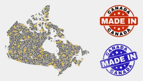 Mosaic Canada Map of Service Elements and Made In Grunge Seal Stock Illustration