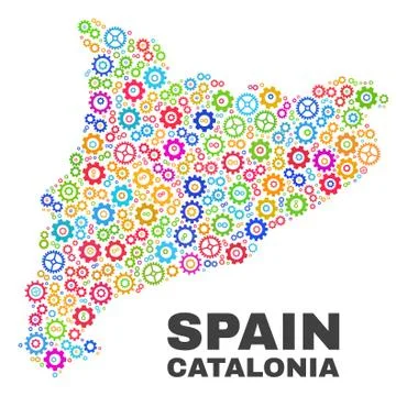 Mosaic Catalonia Map of Cogwheel Elements Stock Illustration
