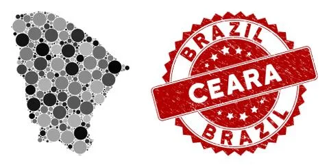 Mosaic Ceara State Map and Scratched Circle Stamp Stock Illustration