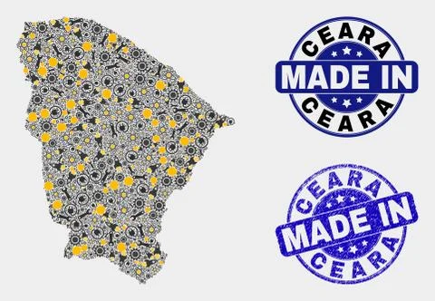 Mosaic Ceara State Map of Production Elements and Made In Grunge Seal Stockillustratie