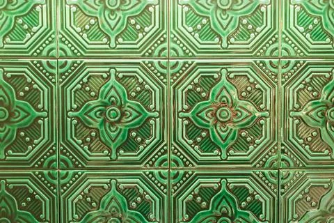 Mosaic ceramic tile texture full frame. green geometric flower pattern Stock Photos