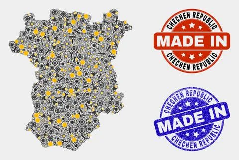 Mosaic Chechen Republic Map of Workshop Elements and Made In Grunge Seal Stock Illustration