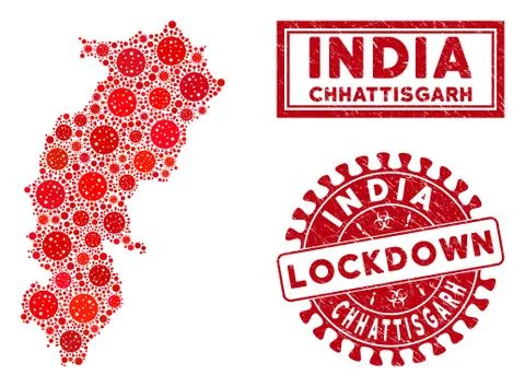 Mosaic Chhattisgarh State Map and Distress Lockdown Stamps Stockillustratie