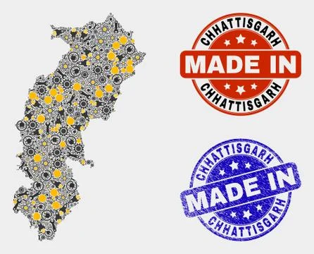 Mosaic Chhattisgarh State Map of Workshop Elements and Made In Grunge Stamp Illustrazione stock