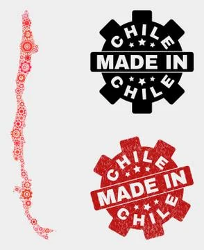 Mosaic Chile Map of Cog Elements and Grunge Stamp Stock Illustration