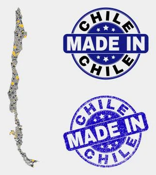 Mosaic Chile Map of Technology Elements and Made In Grunge Seal イラスト素材
