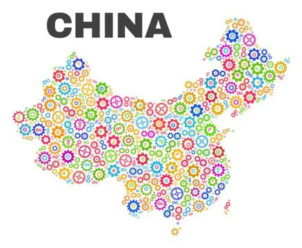 Mosaic China Map of Gearwheel Elements Stock Illustration