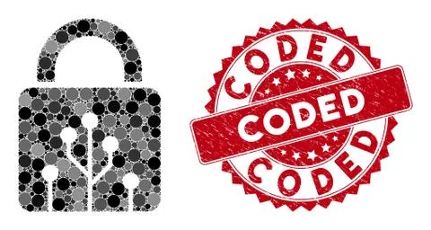 Mosaic Circuit Lock with Scratched Coded Seal イラスト素材