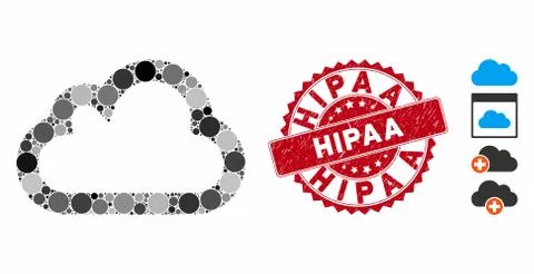 Mosaic Cloud Icon with Textured Hipaa Seal Stock Illustration