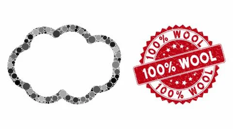 Mosaic Cloud with Scratched 100% Wool Stamp Stock Illustration