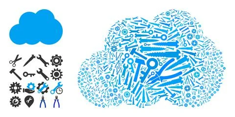 Mosaic Cloud of Service Tools Stock Illustration