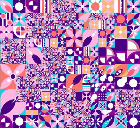 Mosaic collage pattern geometric shapes, stained glass Ilustração Stock