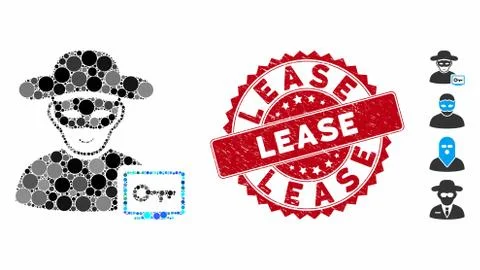 Mosaic Computer Hacker Icon with Textured Lease Seal Stock Illustration