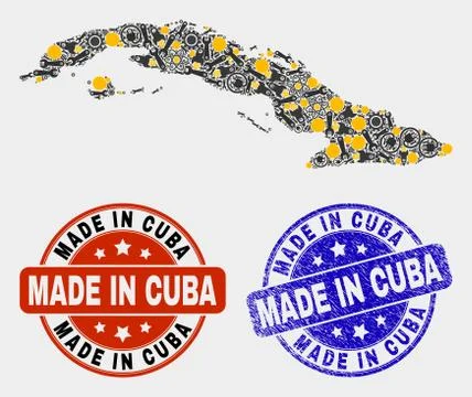 Mosaic Cuba Map of Technology Elements and Made In Grunge Stamp Stock Illustration