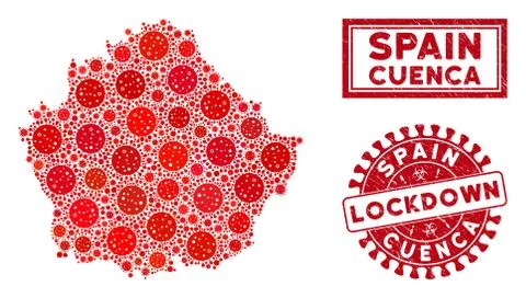 Mosaic Cuenca Province Map and Distress Lockdown Watermarks Illustrazione stock