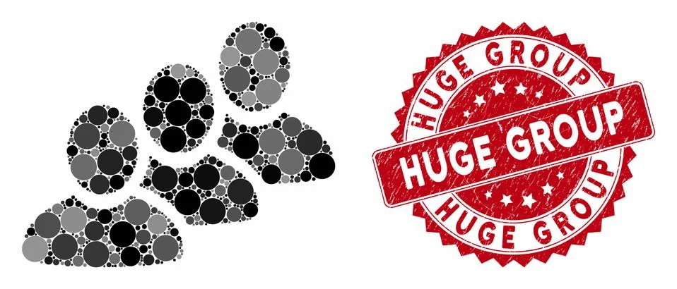 Mosaic Customer Queue with Textured Huge Group Stamp Stock Illustration