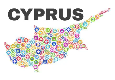 Mosaic Cyprus Map of Gear Elements Stock Illustration