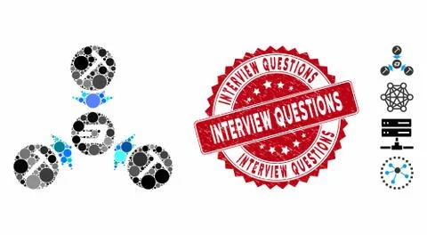 Mosaic Dash Mining Pool Icon with Textured Interview Questions Seal Stock Illustration