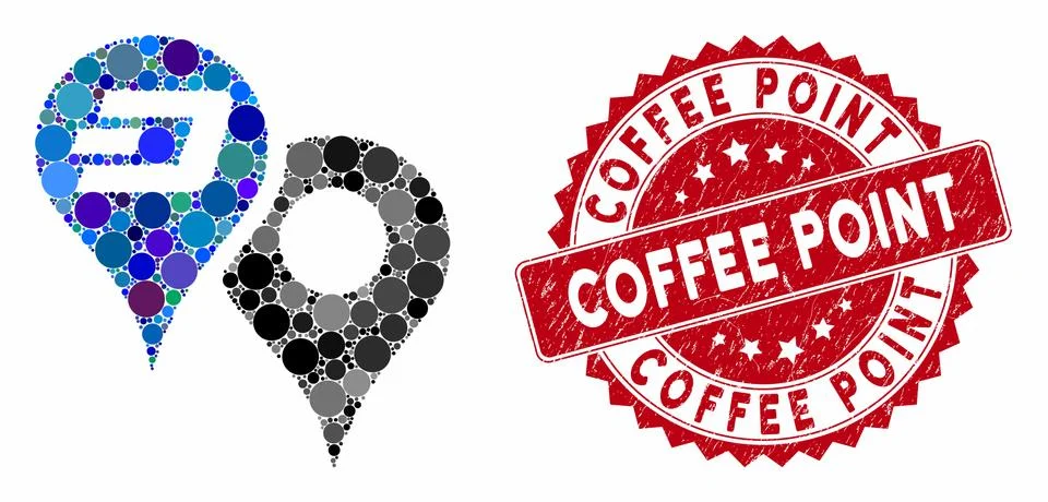 Mosaic Dashcoin Map Pointers with Scratched Coffee Point Seal 스톡 일러스트