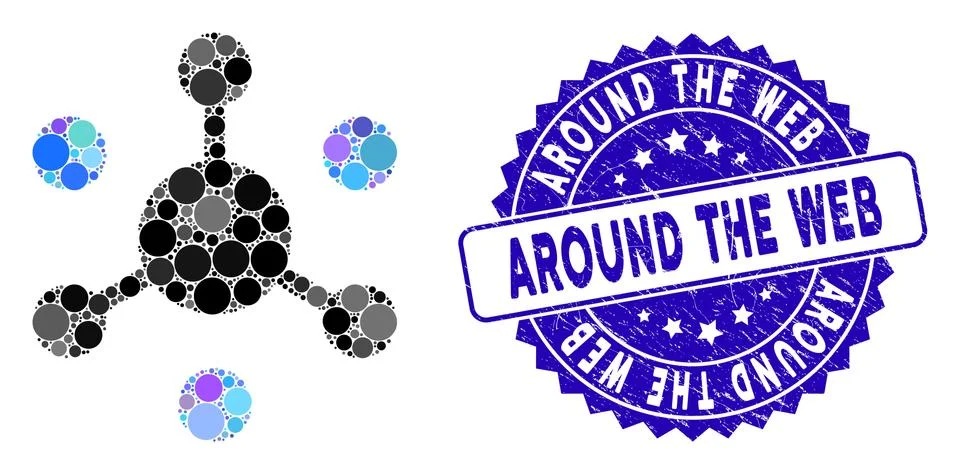 Mosaic Data Network Icon with Textured Around the Web Stamp Stock Illustration