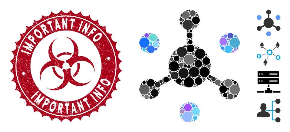 Mosaic Data Network Icon with Textured Important Info Seal Stock Illustration