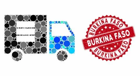 Mosaic Data Transfer Van with Grunge Burkina Faso Stamp Stock Illustration