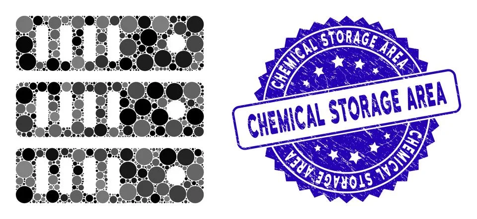 Mosaic Database Server Icon with Textured Chemical Storage Area Seal 스톡 일러스트