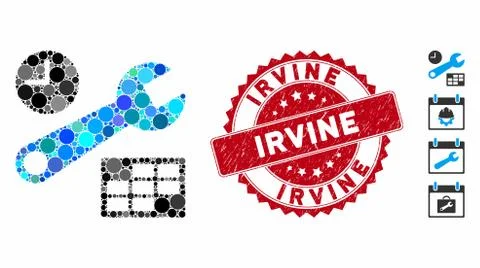 Mosaic Date and Time Setup Icon with Grunge Irvine Seal Stock-Illustration