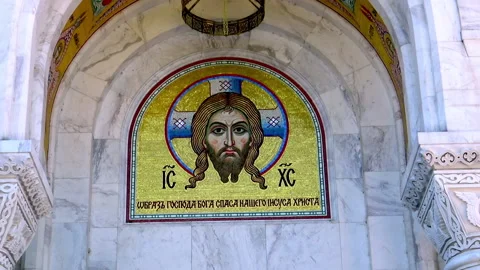 Mosaic decorations inside Saint Sava Church in Belgrade, Serbia. Видео 213290850