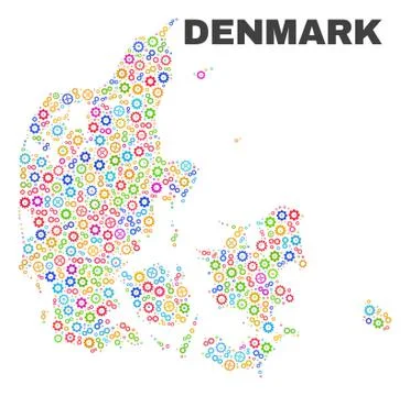 Mosaic Denmark Map of Cog Elements Illustrazione stock