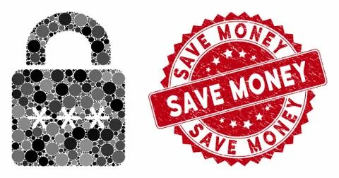 Mosaic Digital Lock with Textured Save Money Stamp 스톡 일러스트
