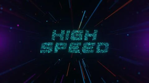 Mosaic Digital Tech High Speed Text With Blue Violet Glitter Light Streaks Burst Illustrazione stock