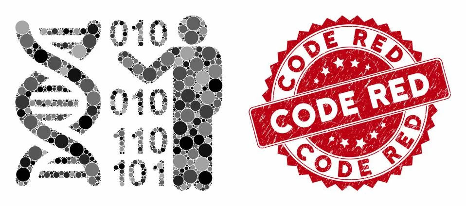 Mosaic DNA Research with Scratched Code Red Stamp Stock Illustration