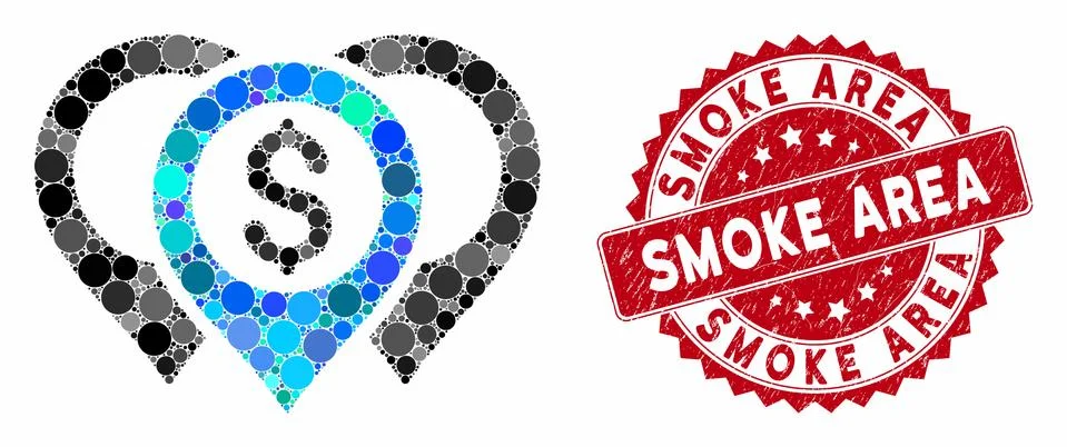 Mosaic Dollar Map Pointers with Textured Smoke Area Stamp Stock Illustration